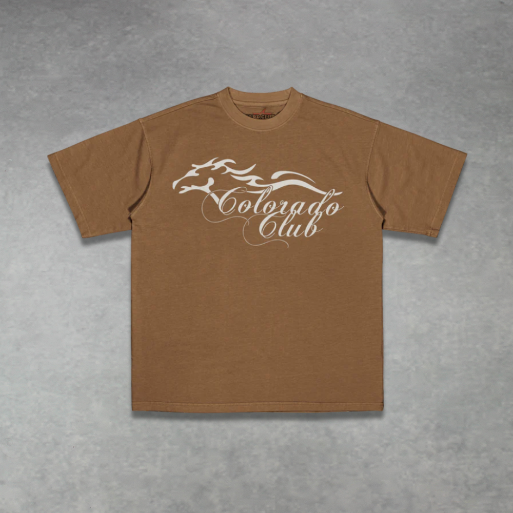 CLRD HORSES BROWN TEE FRONT